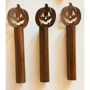 Vtg Rustic Metal Pumpkin Electric Candlestick Covers Halloween Fall Decorations